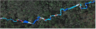 Example of a NEON stream morphology map via Google Earth at Domain 08 Mayfield Creek (MAYF).